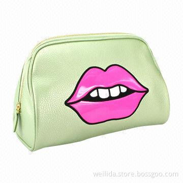 Light Gold PU Cosmetic Bag with Large Mouth Embroidery